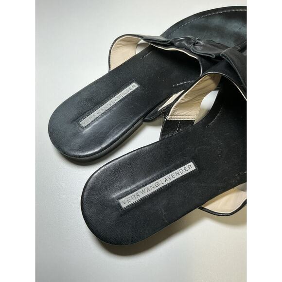 Vera Wang Lavender Black Leather Bow Jeweled Sandals Size 9 M - Picture 4 of 13